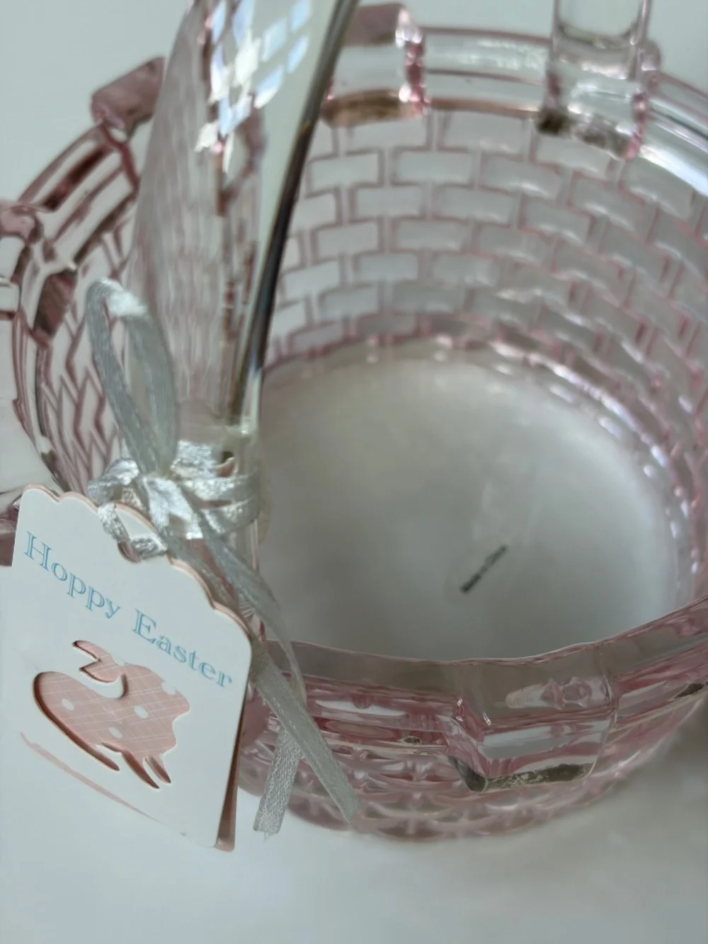 brand new Barely-Pink Clear Glass EASTER BASKET Candy Dish